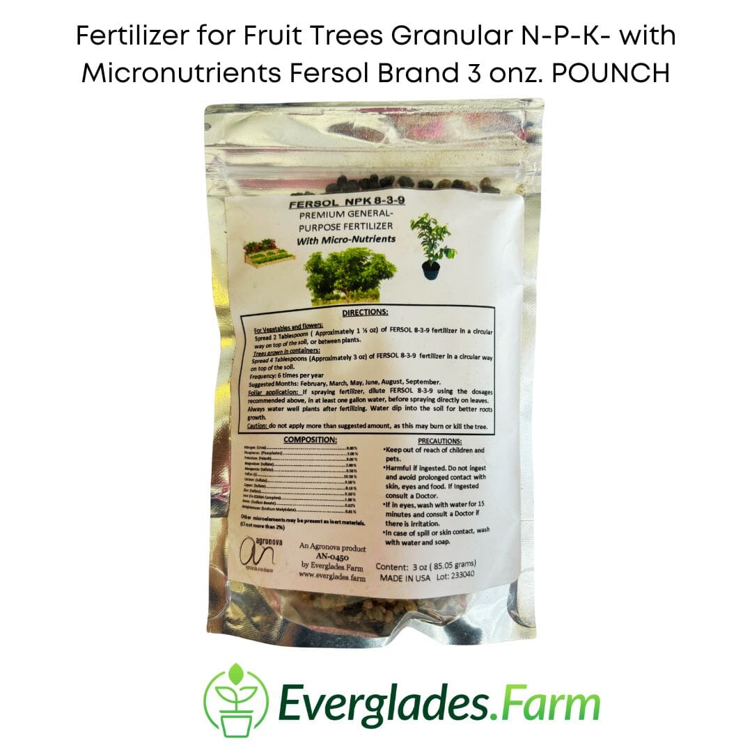 Fertilizer for Fruit Trees Granular 8-3-9- with Micronutrients Fersol Brand 116-Emilio Malaguti 3 onz. pouch