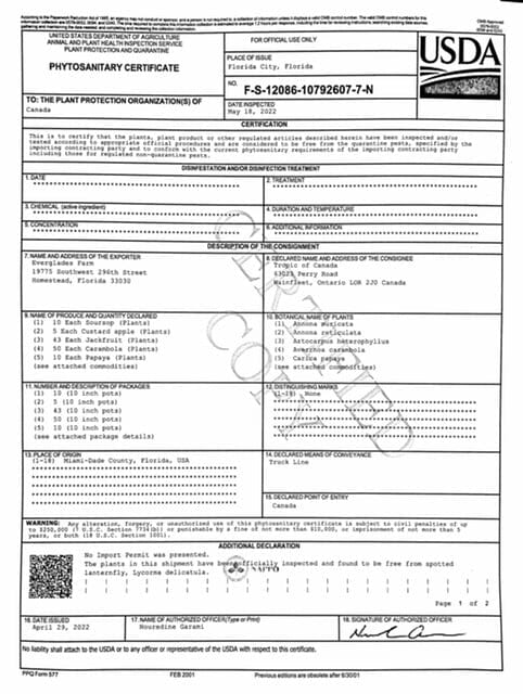 Phytosanitary Certificate Processing Fee Everglades Farm