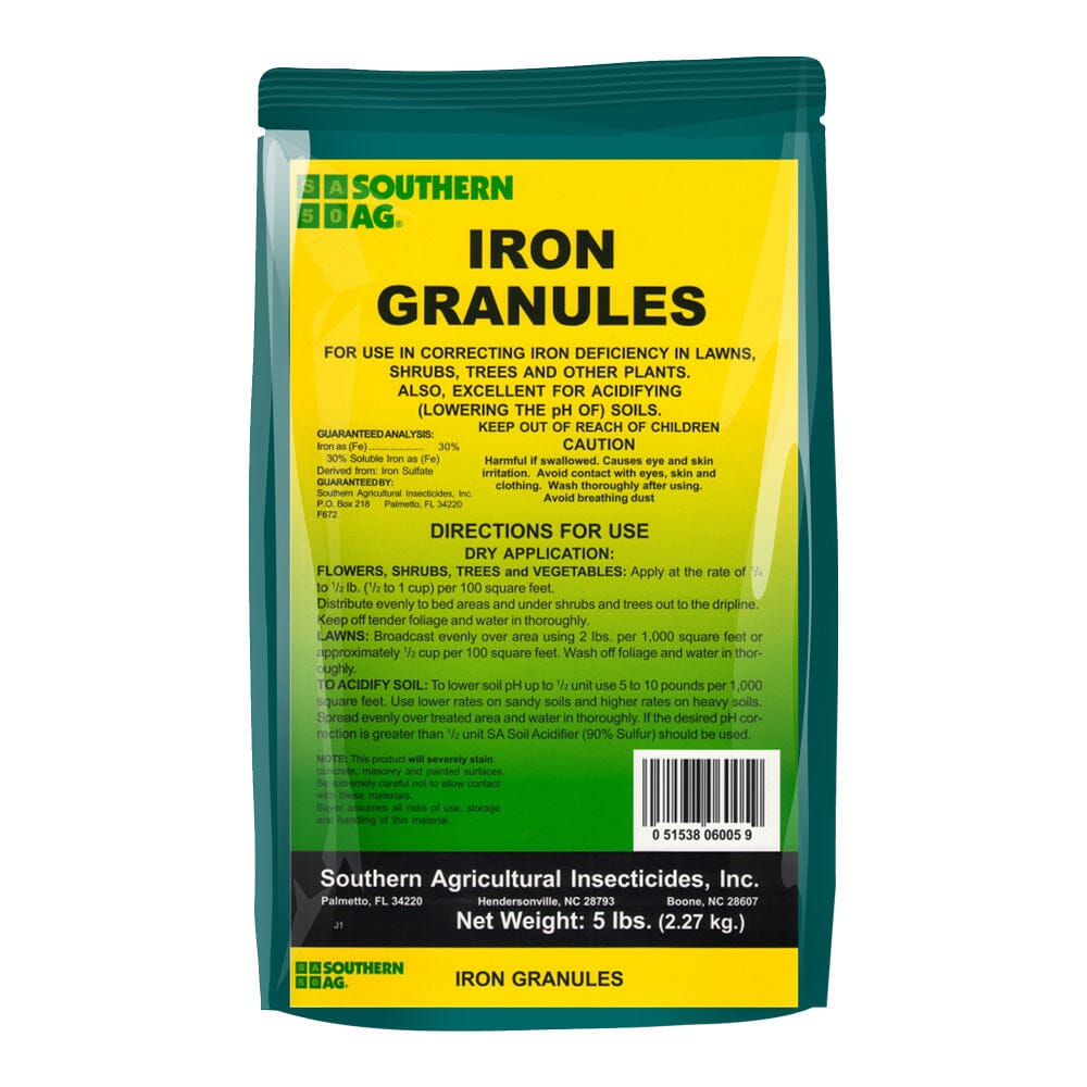 Iron Granules for Lawns, Trees & Gardens | Corrects Yellowing & Lowers Soil pH- 5 lb. bag Everglades Farm 