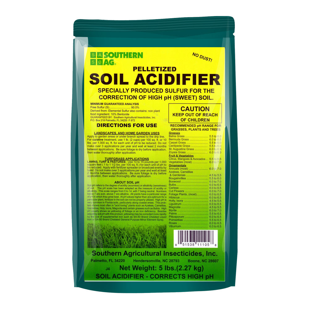 Pelletized Soil Acidifier – corrects high pH (sweet) soil for optimal growth - 5 LB Bag.