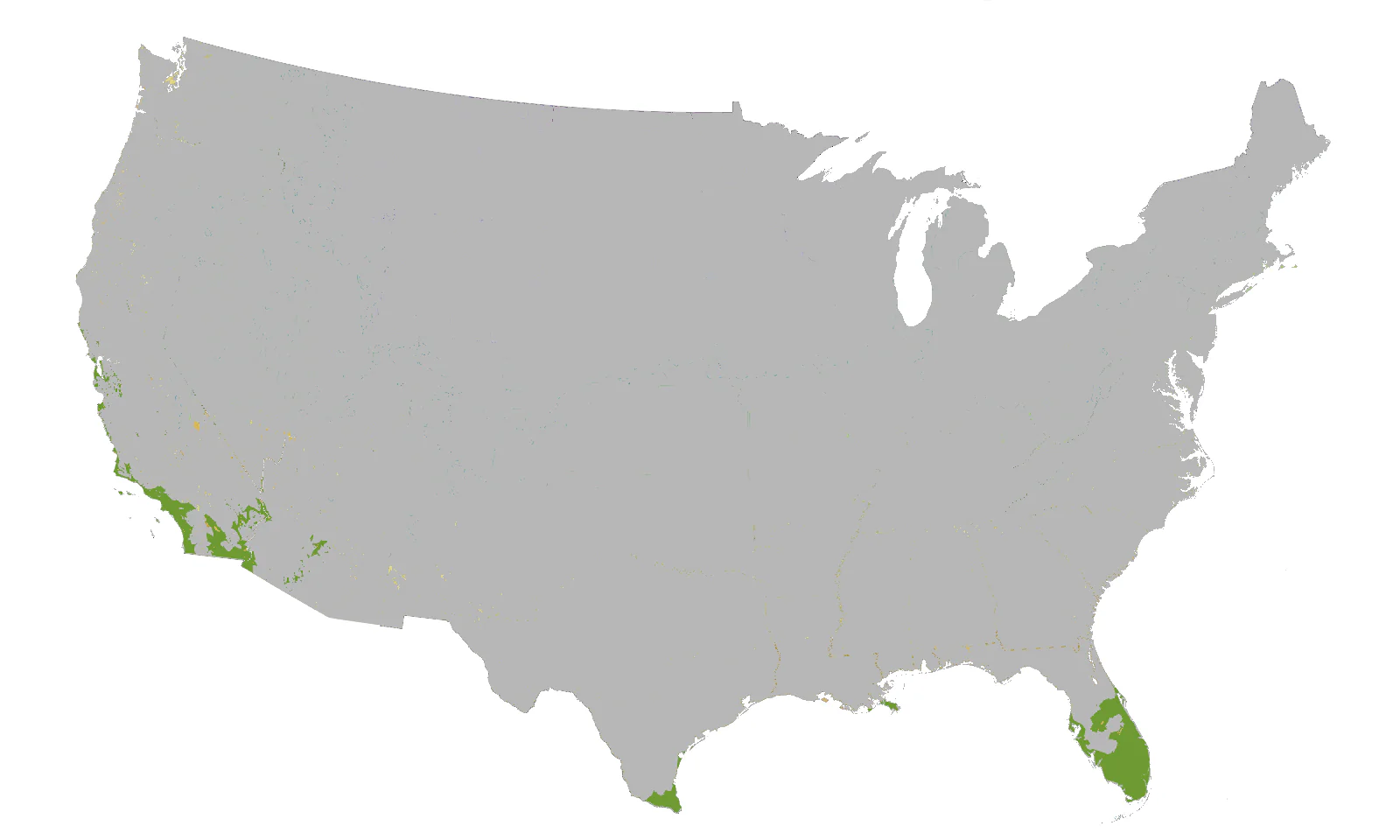 USDA Growing Zone 10-11 map showing suitable planting regions