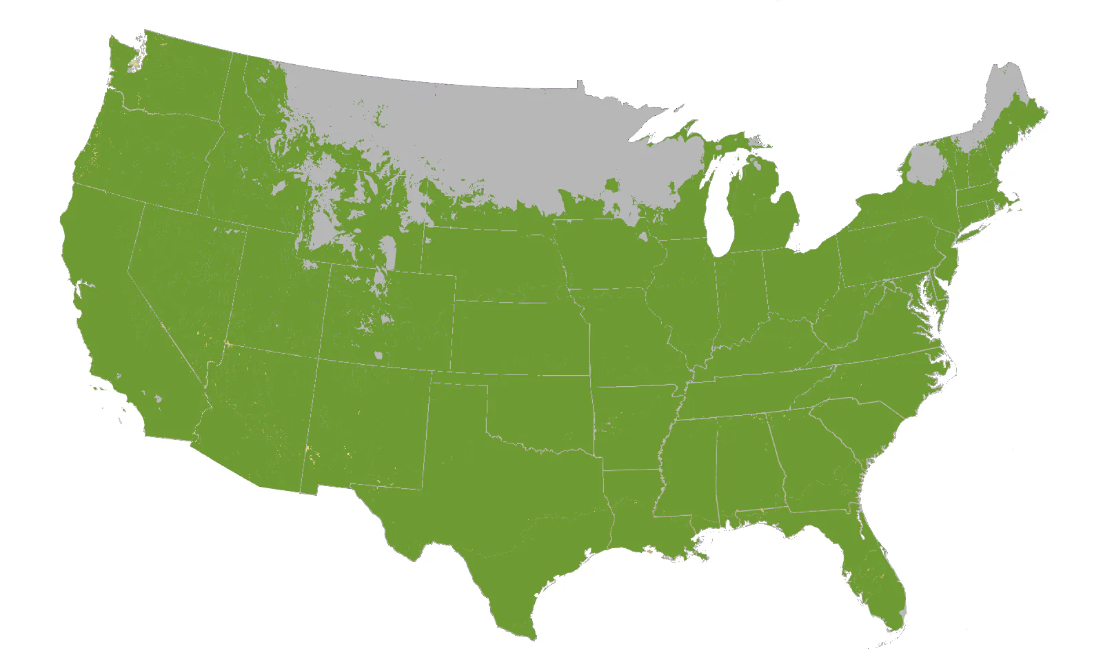 USDA Growing Zone 5-10 map showing suitable planting regions
