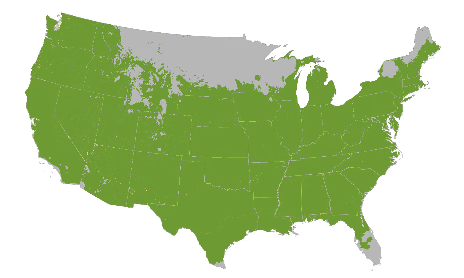 USDA Growing Zone 5-9 map showing suitable planting regions