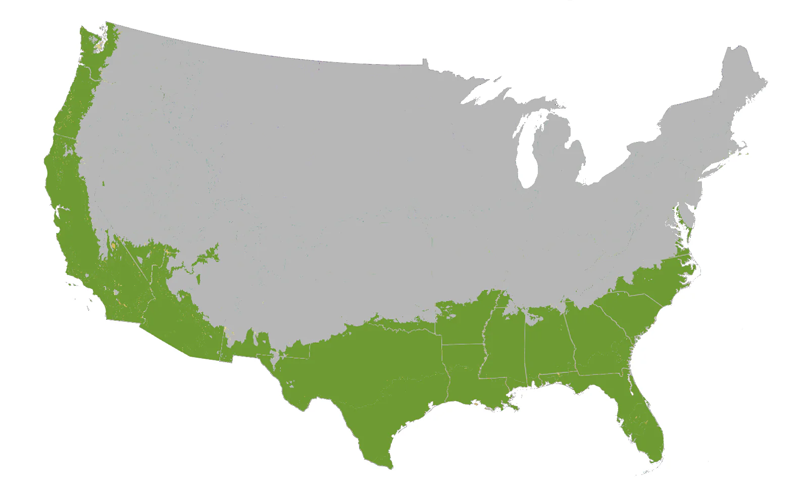 USDA Growing Zone 8-11 map showing suitable planting regions